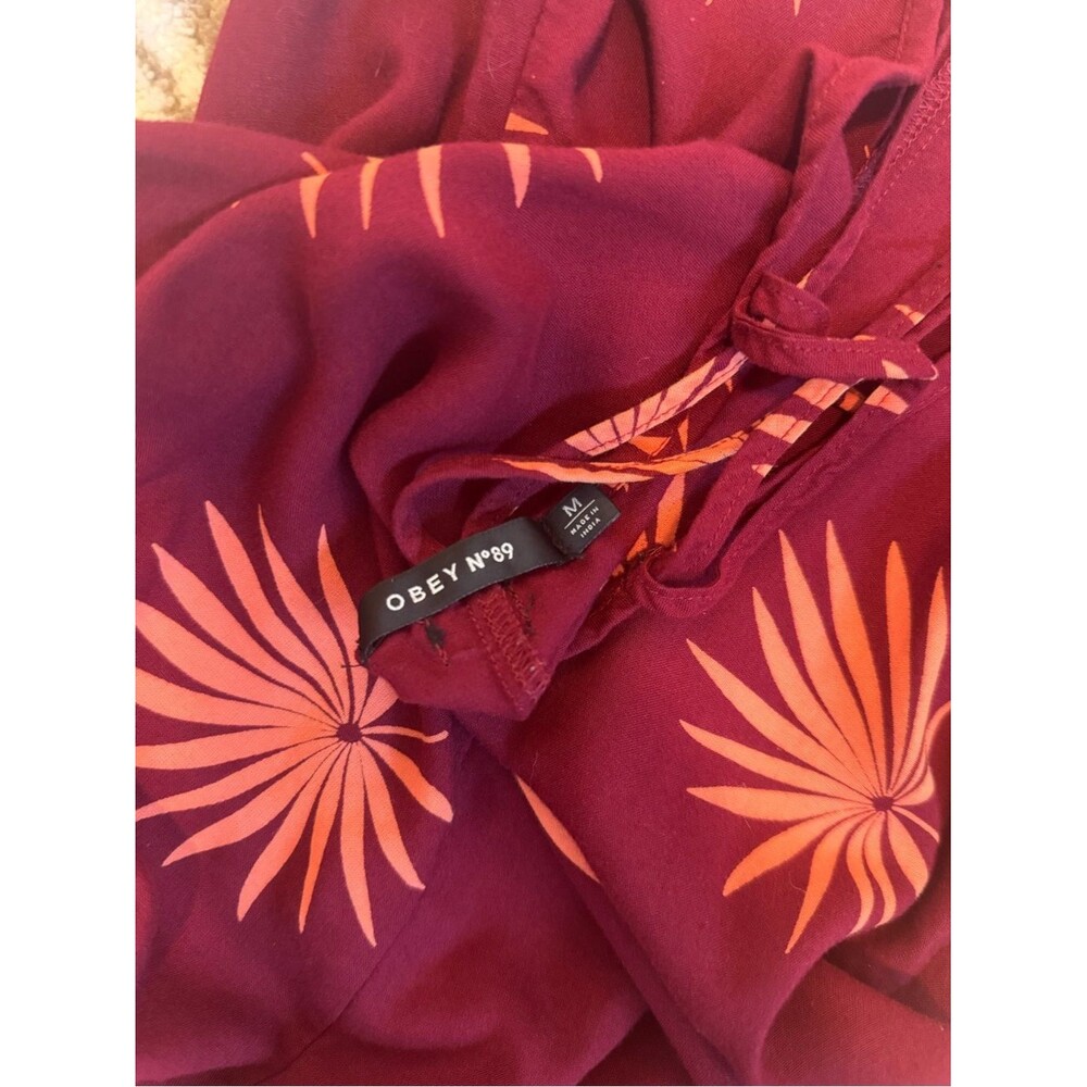 Obey Floral Print Rayon Romper Womens Burgundy Coral Strappy Back Sleeveless M - Picture 3 of 7